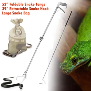 52" Heavy Duty Reptile Snake Tongs Grabber Retractable Hook Catcher Hunting Bag - Picture 1 of 32