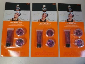 Lot of 3 Glitter Kits Pink/Purple Chunky Glitter and Gel Halloween Makeup - Picture 1 of 4