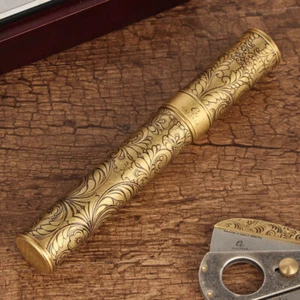 1 Stck. Tragbar Gold Messing Metall Geschnitzt Zigarrenröhre Etui Halter für 1 Zigarre USA - Bild 1 von 11