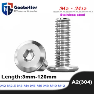 M2-M12 Furniture Connector Flat Head Allen Screws 304 Stainless Socket Cap Bolts - Picture 1 of 133