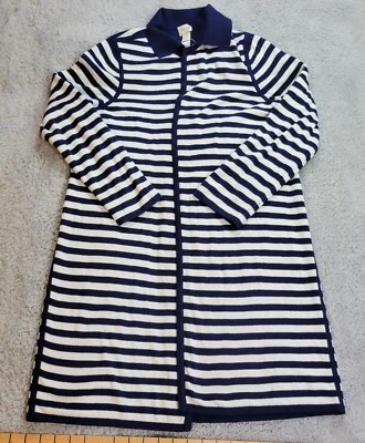 Chicos 2 Cárdigan Mujer Grande Azul Blanco Náutico Reversible Plumero Abierto Chaqueta Foto 1 de 4