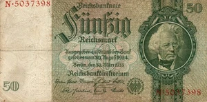 Genuine 50 Reichsmark 3. reich nazi banknote 1933 fine con rare serie und. B !! - Picture 1 of 2