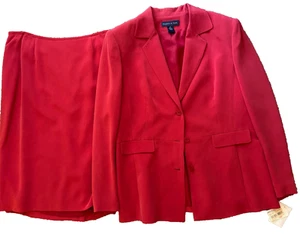 NWT Preston & York Silk Skirt & Blazer Suit Set Womens Size 16 Red Lined - Picture 1 of 24