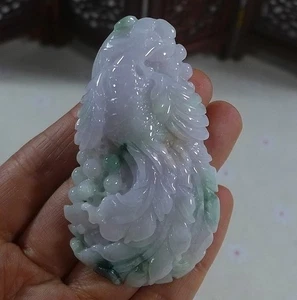 Cert'd Natural Type A Lavender Green Jadeite Jade Phoenix Pendant 3202 - Picture 1 of 7