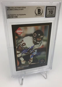 MIKE SINGLETARY AUTO BECKETT 1992 Collectors Edge #15 Card CHICAGO BEARS HOF - Foto 1 di 11