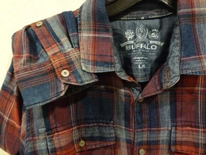 David Bitton Buffalo Navy Cranberry Plaid Soft Flannel  Long Sleeve Shirt L EUC - Picture 1 of 3