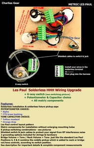 Les Paul HHH IMPORT -Solderless Wiring Upgrade + Cap & Pot Choice + 6 Way Switch - Picture 1 of 6