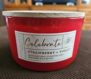 Sterling Home Celebrate Strawberry & Violet 3 Wick Candle Wooden Lid 13. oz - Picture 1 of 3
