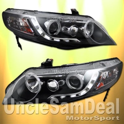 PARA 06-11 HONDA CIVIC SEDAN X-BRIGHT HALO LED RAYAS PROYECTOR FAROS NEGROS Foto 1 de 2