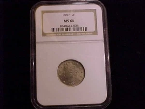 1907 V Nickel, NGC MS64 graded. A nice coin. - Picture 1 of 3