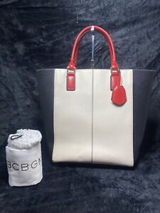 BCBG Max Azria Sienna Tote Large Black Cream Red With Dustbag and Original Tags