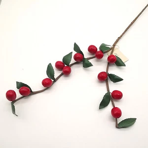 Kirschen Zweig Kunstblume Sebnitz, alter Christbaumschmuck, Watte, Handarbeit - Bild 1 von 3