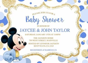 Mickey Mouse Baby Shower Invitation, Mickey Baby, Baby Shower, Boy, Invitation - Picture 1 of 1