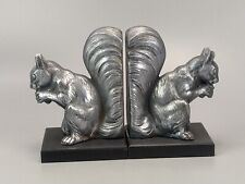 French Art Deco spelter squirrel bookends on black slate base