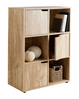 Free Standing 6 Cube Storage Cabinet Shelves Bookcase Wooden Display Unit Oak - Image 1 of 4