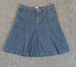 Levi's Jeans Skirt Womens Sz 8 Blue A-Line Flare Denim Knee Length Patch Logo
