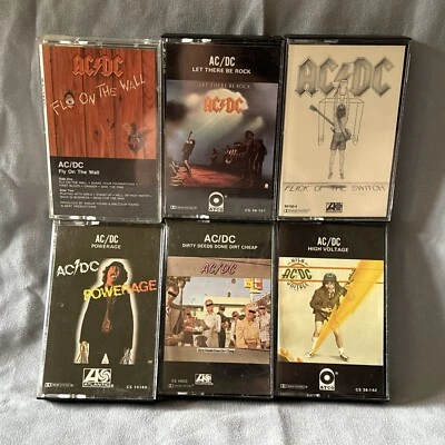 AC/DC Cassette lot 6 Powerage Dirty Deeds High Voltage Let Rock Fly Wall + more - Image 1 of 4