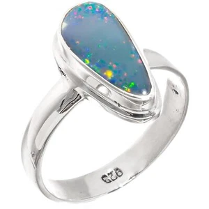 925 Sterling Silver Big Blue Natural Australian Opal Sterling Sz 9 Ring - Picture 1 of 3