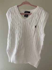 Polo Ralph Lauren Sweater Kids’ White Cable Knit Vest Cotton 6Y - Picture 1 of 3