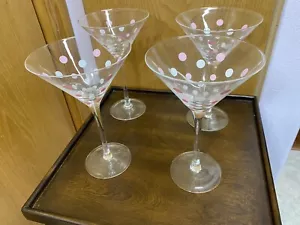 Martini Glasses ~ Pampered Chef Pink White Polka Dot  ~ #2294 ~ Set Of 4 - Picture 1 of 7