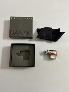 Vintage 1970's Silver Plated Rhino Paper Weight Figurine by DANSK Japan - Picture 1 of 5