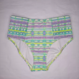 Victoria's Secret Bikini Swim Bottom Medium Green Purple Stripe Smock High Rise - Picture 1 of 9