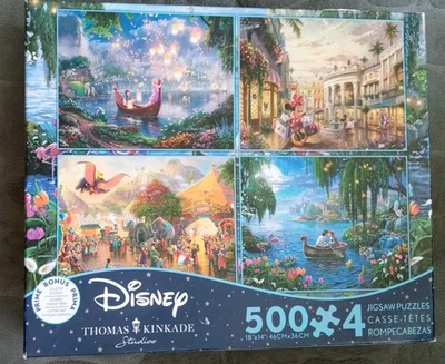 Disney -  Thomas Kinkade 4 In 1 Multi-Pack 500 piece Jigsaw Puzzles 3-NEW/1-USED - Image 1 of 4