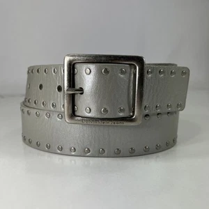 Calvin Klein Wide Silver Studded Genuine Leather Belt - Women's Size 35 - Imagen 1 de 10