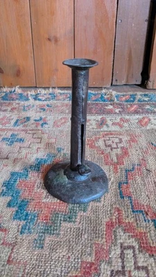 Antique Early Country Primitive Metal Iron Hogscraper Pushup Candleholder 7.5" - Image 1 of 4