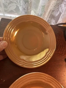 Vintage Fire King Peach Luster Three Bands Saucers 4 USA Made - Picture 1 of 5