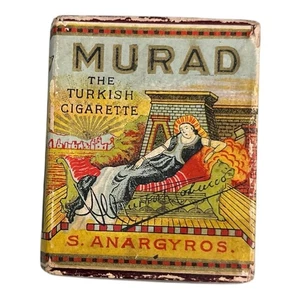 Scatola Tabacco Quadrata Vintage Circa 1910 Murad Turca S. Anargyros Sigarette - Foto 1 di 6