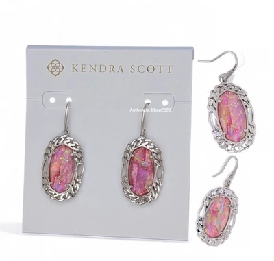 NEW Auth KENDRA SCOTT Silver Dani Figaro Frame Drop Earrings Pink Iridescent MoP - Image 1 of 4