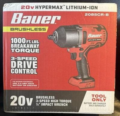 Bauer 2085CR-B- Impact Wrench Cordless 20v Brushless 1,000ftlbs- Red - Image 1 of 2