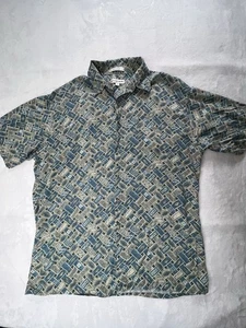 VTG Pierre Cardin Mens L Shirt Rayon Blue Gray Aloha - Picture 1 of 9