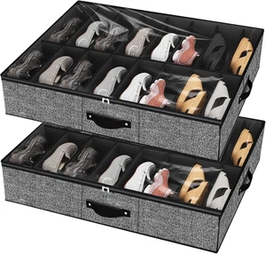 32 Pairs Shoe Organizer under Bed, Underbed Shoe Storage Boxes Bins, Organizador - Picture 1 of 12