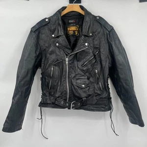 Vintage Leather Biker Jacket Black Size 46 Men's Full Zip Thinsulate Lining - Picture 1 of 11