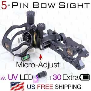 5 Pin Micro-Adjust Compound Bow Sight .019" Fiber 3-Levels UV LED Bow Hunting - Picture 1 of 4