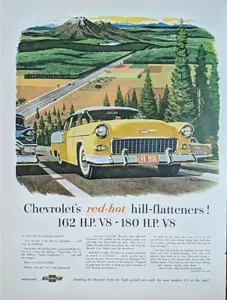 1955 Vintage Chevrolet Druck Anzeige. Gelbe Limousine. - Bild 1 von 1