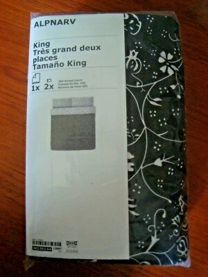 IKEA ALPNARV King Duvet Cover & King Pillowcases KING Bed Set Black White Floral - Image 1 of 4