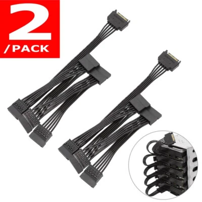2PCS SATA Power 15 Pin 1 Male To 5 Female Splitter Hard Drive Cable for HDD SSD - Image 1 of 4