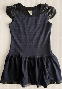 Harajuku Mini Target Dress Girls 7 Navy Black Short Puff Sleeve Striped Dots - Picture 1 of 8