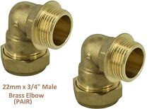 2x Compression Pipe Fittings Brass Connector Plumbing Bend 22mm x 3/4" Male Iron