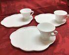 Vintage Milkglass Set Of 3 Snack Plates With Dainty Tea Cups