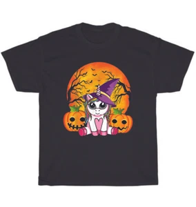 Cute Witchy Unicorn Witch Pumpkin Halloween Costume Party T-Shirt Unisex Gift - Picture 1 of 4