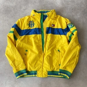 Tommy Hilfiger Brazil Jacket Mens XL Patch Embroidered Windbreaker Coat, Yellow - Picture 1 of 11