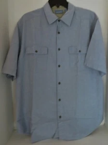 QUEST MENS BUTTON FRONT SHIRT -Short Sleeve - Blue - Size Medium - EUC - Picture 1 of 5