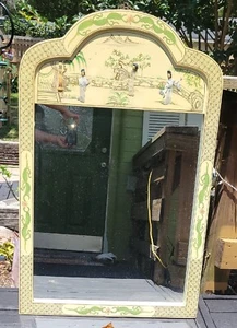 Large Vntg Chinese Mirror, Handpainted, Stone, Chinese Culture Accents 46 X 30 - Picture 1 of 12
