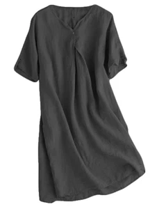 NEU - Minibee schwarzes Leinen-T-Shirt-Kleid mit V-Ausschnitt - Damen XXL - Bild 1 von 4
