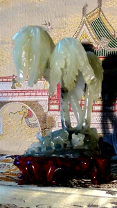 ANTIGUA FIGURA CHINA DE BUEYES Y ÁRBOLES DE JADE TALLADA A MANO DE PRINCIPIOS DEL SIGLO 20 GRUPO EN SOPORTE - Imagen 1 de 19