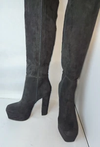 Womens Foxmac knee high boots black velvet 6 inch heels size 8 - Picture 1 of 14